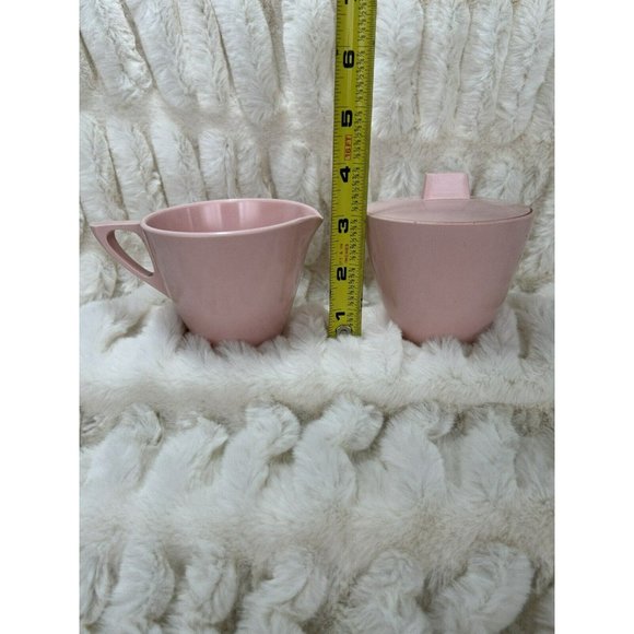 Mar-crest Melmac Melamine Atomic Pink Sugar Bowl and Creamer Pitcher Retro Vtg - Picture 9 of 13